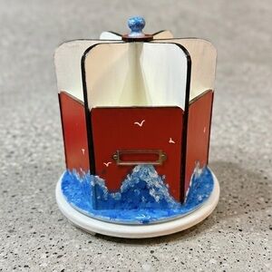 Hand-painted Nautical Costal Red, Blue, White Ocean Scene Rotating Organizer